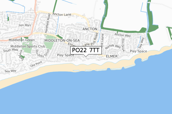 PO22 7TT map - small scale - OS Open Zoomstack (Ordnance Survey)