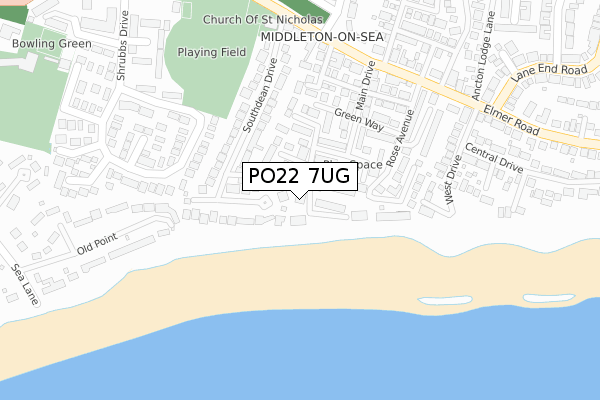 PO22 7UG map - large scale - OS Open Zoomstack (Ordnance Survey)