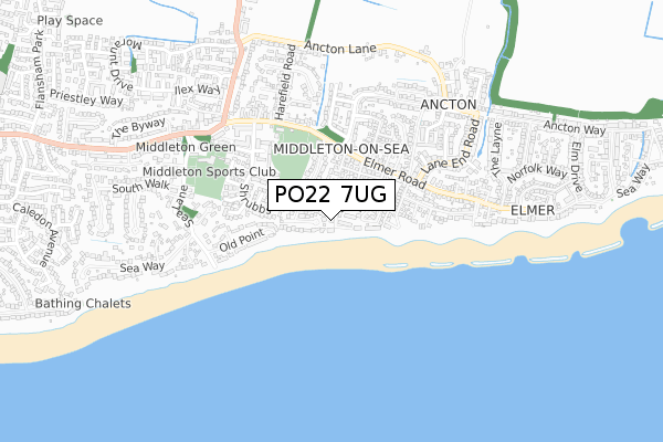 PO22 7UG map - small scale - OS Open Zoomstack (Ordnance Survey)