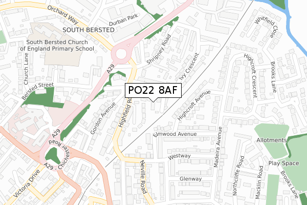 PO22 8AF map - large scale - OS Open Zoomstack (Ordnance Survey)