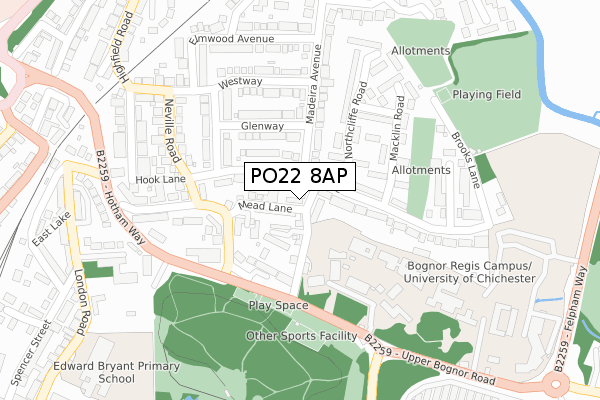 PO22 8AP map - large scale - OS Open Zoomstack (Ordnance Survey)