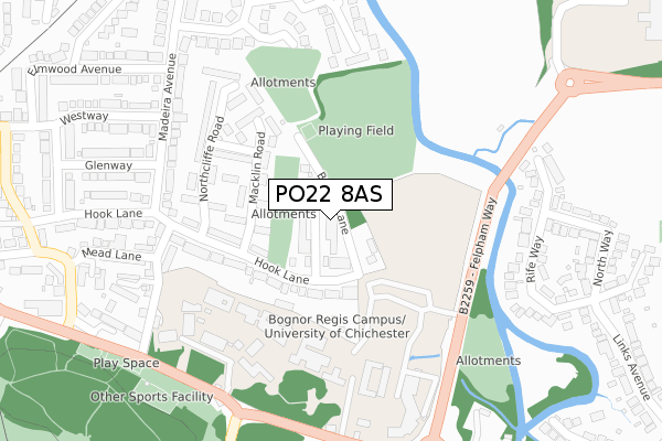 PO22 8AS map - large scale - OS Open Zoomstack (Ordnance Survey)