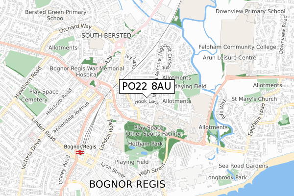 PO22 8AU map - small scale - OS Open Zoomstack (Ordnance Survey)