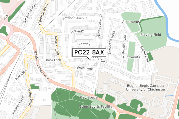 PO22 8AX map - large scale - OS Open Zoomstack (Ordnance Survey)