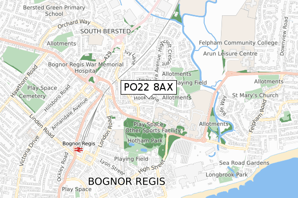 PO22 8AX map - small scale - OS Open Zoomstack (Ordnance Survey)