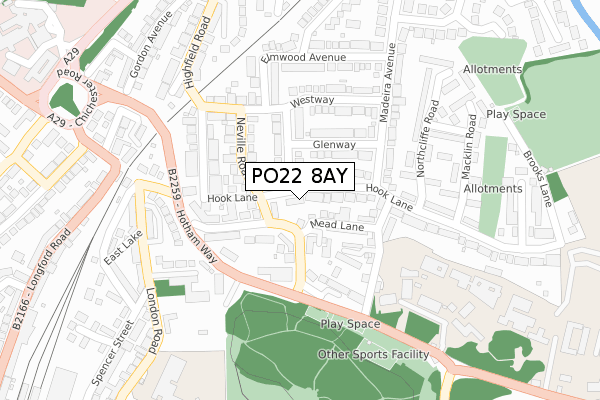 PO22 8AY map - large scale - OS Open Zoomstack (Ordnance Survey)