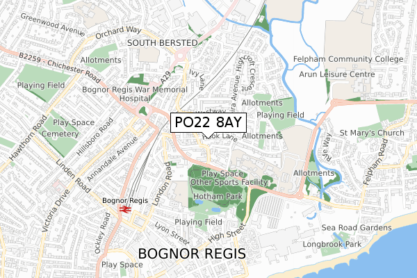 PO22 8AY map - small scale - OS Open Zoomstack (Ordnance Survey)