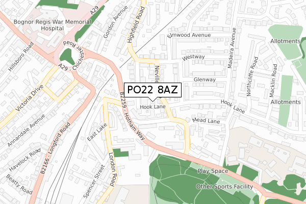 PO22 8AZ map - large scale - OS Open Zoomstack (Ordnance Survey)