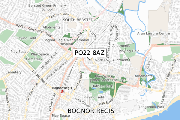 PO22 8AZ map - small scale - OS Open Zoomstack (Ordnance Survey)