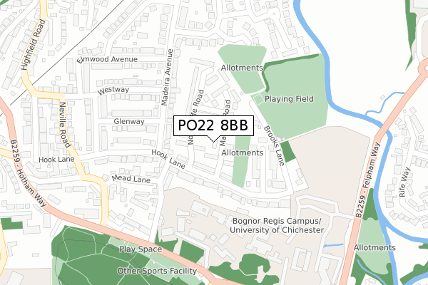 PO22 8BB map - large scale - OS Open Zoomstack (Ordnance Survey)