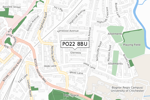 PO22 8BU map - large scale - OS Open Zoomstack (Ordnance Survey)