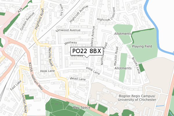 PO22 8BX map - large scale - OS Open Zoomstack (Ordnance Survey)