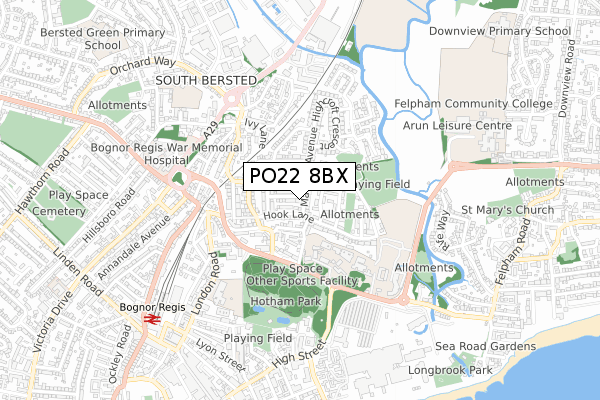 PO22 8BX map - small scale - OS Open Zoomstack (Ordnance Survey)