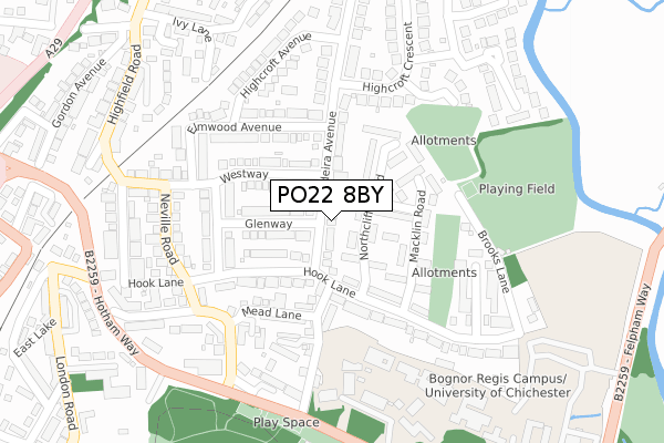 PO22 8BY map - large scale - OS Open Zoomstack (Ordnance Survey)