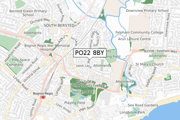 PO22 8BY map - small scale - OS Open Zoomstack (Ordnance Survey)