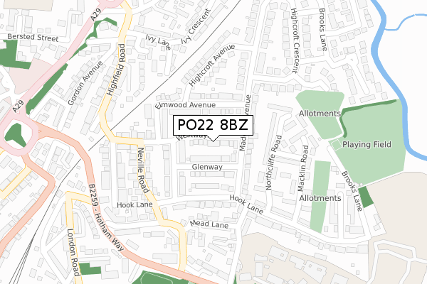 PO22 8BZ map - large scale - OS Open Zoomstack (Ordnance Survey)