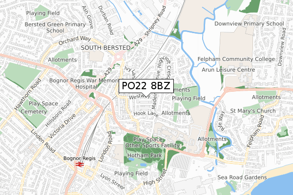 PO22 8BZ map - small scale - OS Open Zoomstack (Ordnance Survey)