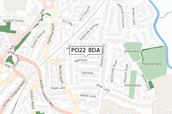 PO22 8DA map - large scale - OS Open Zoomstack (Ordnance Survey)