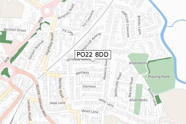 PO22 8DD map - large scale - OS Open Zoomstack (Ordnance Survey)