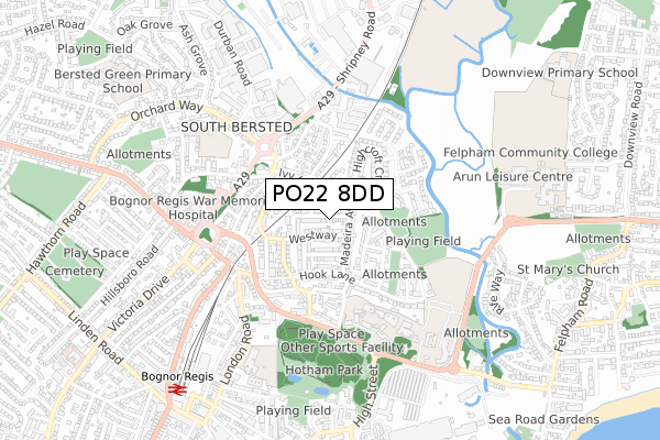 PO22 8DD map - small scale - OS Open Zoomstack (Ordnance Survey)