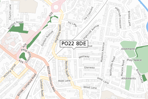 PO22 8DE map - large scale - OS Open Zoomstack (Ordnance Survey)