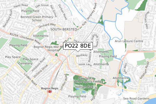 PO22 8DE map - small scale - OS Open Zoomstack (Ordnance Survey)