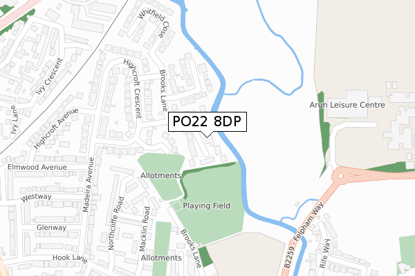 PO22 8DP map - large scale - OS Open Zoomstack (Ordnance Survey)