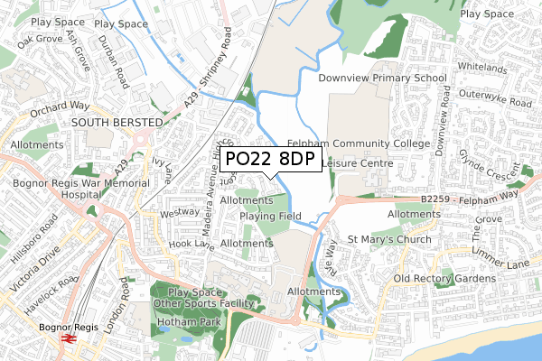 PO22 8DP map - small scale - OS Open Zoomstack (Ordnance Survey)