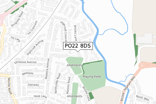 PO22 8DS map - large scale - OS Open Zoomstack (Ordnance Survey)