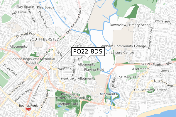 PO22 8DS map - small scale - OS Open Zoomstack (Ordnance Survey)