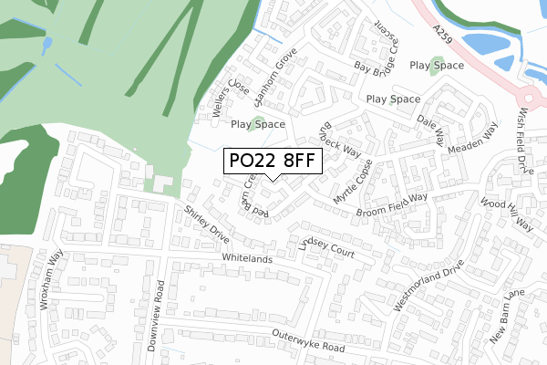 PO22 8FF map - large scale - OS Open Zoomstack (Ordnance Survey)