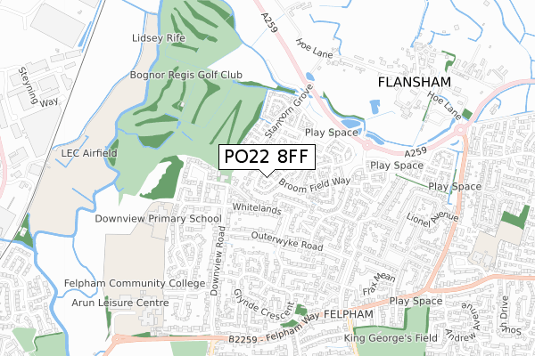 PO22 8FF map - small scale - OS Open Zoomstack (Ordnance Survey)