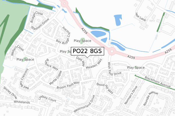 PO22 8GS map - large scale - OS Open Zoomstack (Ordnance Survey)