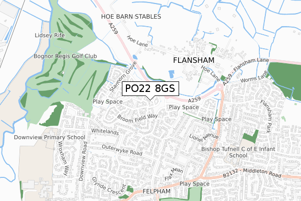 PO22 8GS map - small scale - OS Open Zoomstack (Ordnance Survey)