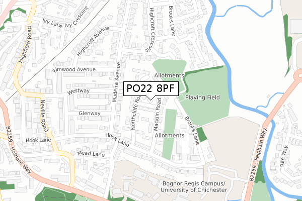 PO22 8PF map - large scale - OS Open Zoomstack (Ordnance Survey)