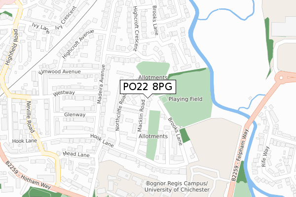 PO22 8PG map - large scale - OS Open Zoomstack (Ordnance Survey)