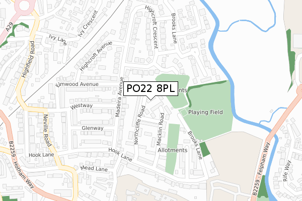 PO22 8PL map - large scale - OS Open Zoomstack (Ordnance Survey)