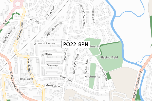 PO22 8PN map - large scale - OS Open Zoomstack (Ordnance Survey)