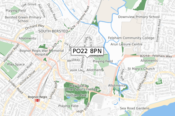 PO22 8PN map - small scale - OS Open Zoomstack (Ordnance Survey)