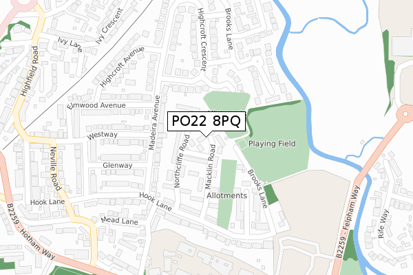 PO22 8PQ map - large scale - OS Open Zoomstack (Ordnance Survey)