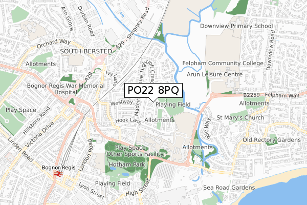 PO22 8PQ map - small scale - OS Open Zoomstack (Ordnance Survey)