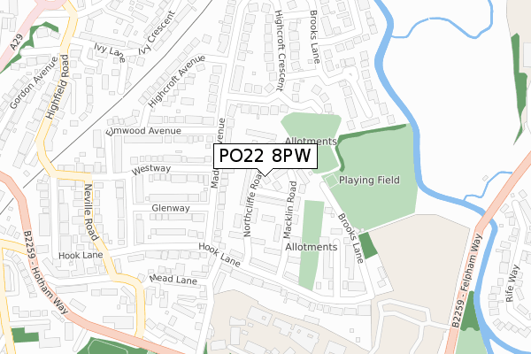 PO22 8PW map - large scale - OS Open Zoomstack (Ordnance Survey)