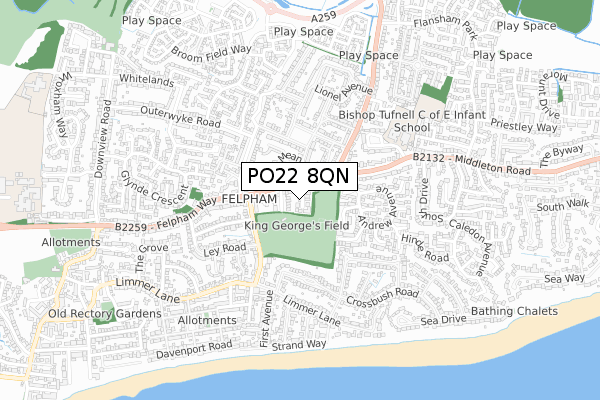 PO22 8QN map - small scale - OS Open Zoomstack (Ordnance Survey)