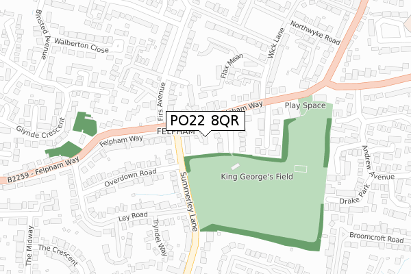 PO22 8QR map - large scale - OS Open Zoomstack (Ordnance Survey)