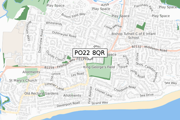 PO22 8QR map - small scale - OS Open Zoomstack (Ordnance Survey)