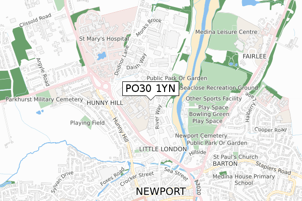 PO30 1YN map - small scale - OS Open Zoomstack (Ordnance Survey)