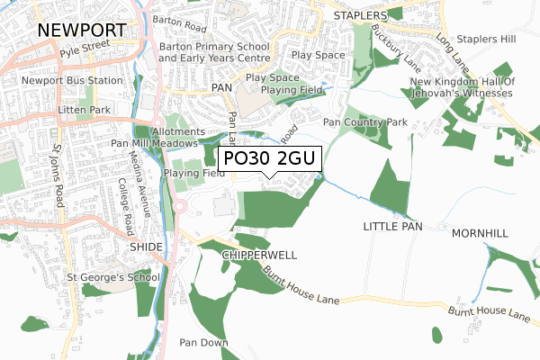 PO30 2GU map - small scale - OS Open Zoomstack (Ordnance Survey)