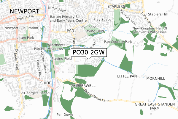 PO30 2GW map - small scale - OS Open Zoomstack (Ordnance Survey)