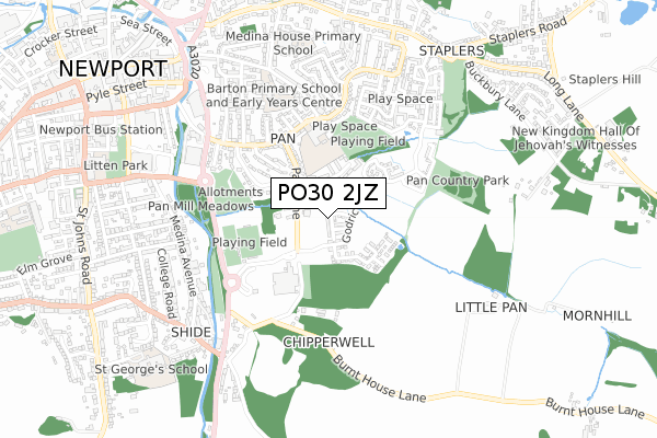 PO30 2JZ map - small scale - OS Open Zoomstack (Ordnance Survey)