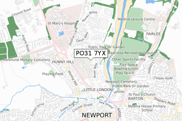 PO31 7YX map - small scale - OS Open Zoomstack (Ordnance Survey)